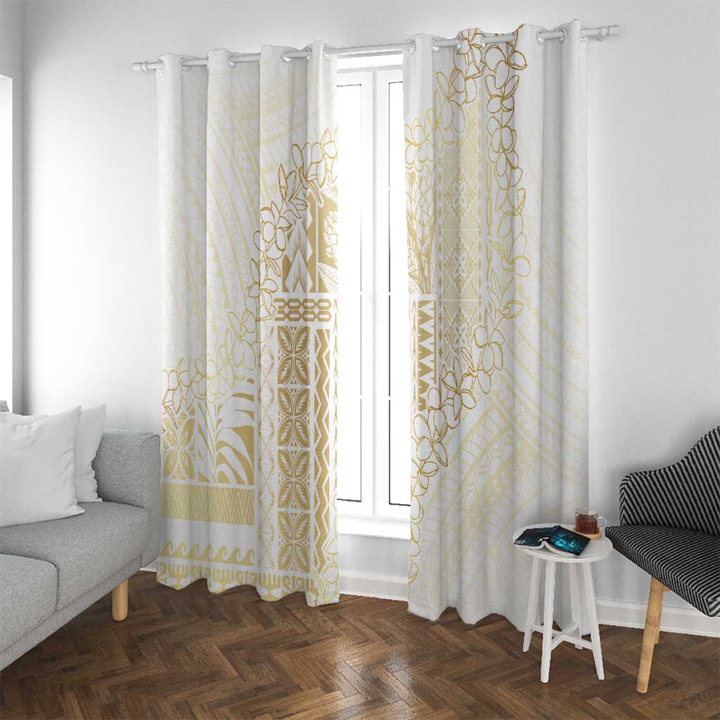 Samoa Lotu Tamaiti Mamanu Siapo Window Curtain Golden Plumeria - Polynesian Pride