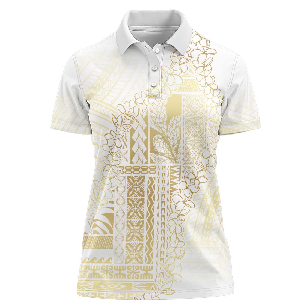 Samoa Lotu Tamaiti Mamanu Siapo Women Polo Shirt Golden Plumeria - Polynesian Pride