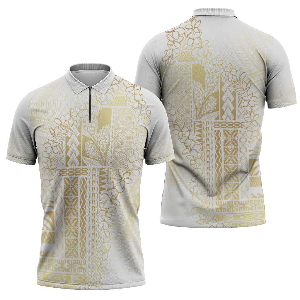 Samoa Lotu Tamaiti Mamanu Siapo Zipper Polo Shirt Golden Plumeria - Polynesian Pride