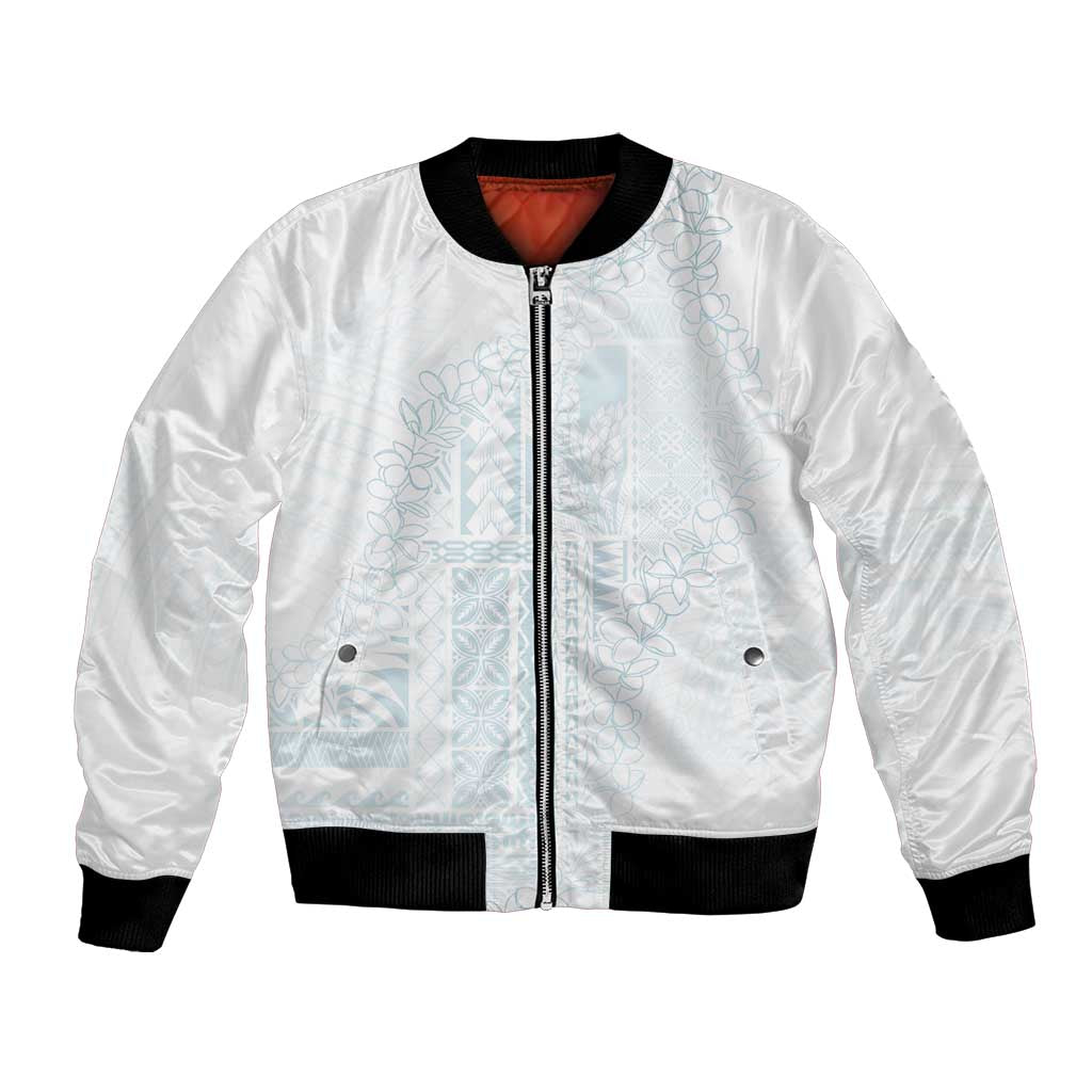 Samoa Lotu Tamaiti Mamanu Siapo Bomber Jacket Off White Plumeria - Polynesian Pride