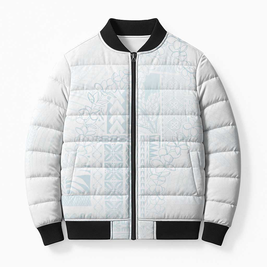 Samoa Lotu Tamaiti Mamanu Siapo Bomber Puffer Jacket Off White Plumeria LT7 Unisex Baby Blue - Polynesian Pride