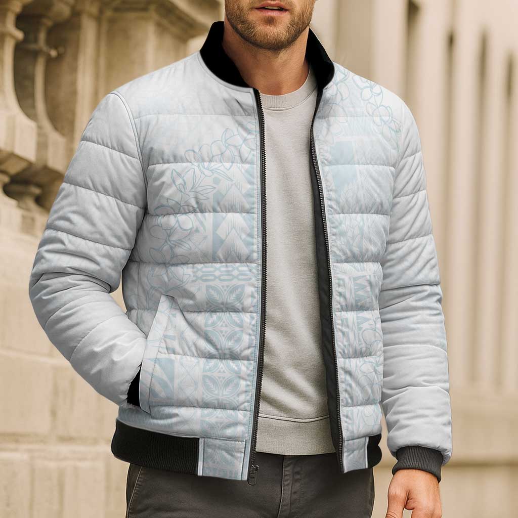 Samoa Lotu Tamaiti Mamanu Siapo Bomber Puffer Jacket Off White Plumeria LT7 - Polynesian Pride