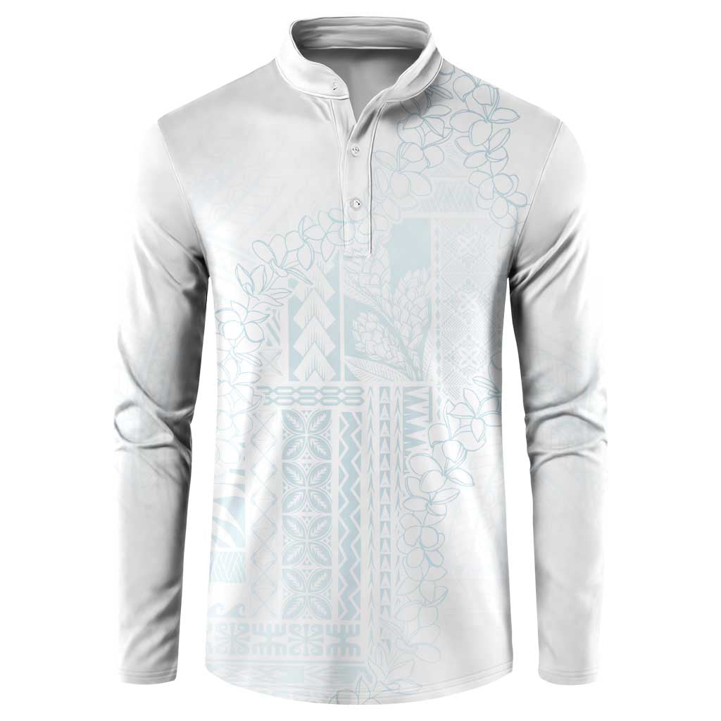 Samoa Lotu Tamaiti Mamanu Siapo Button Sweatshirt Off White Plumeria - Polynesian Pride