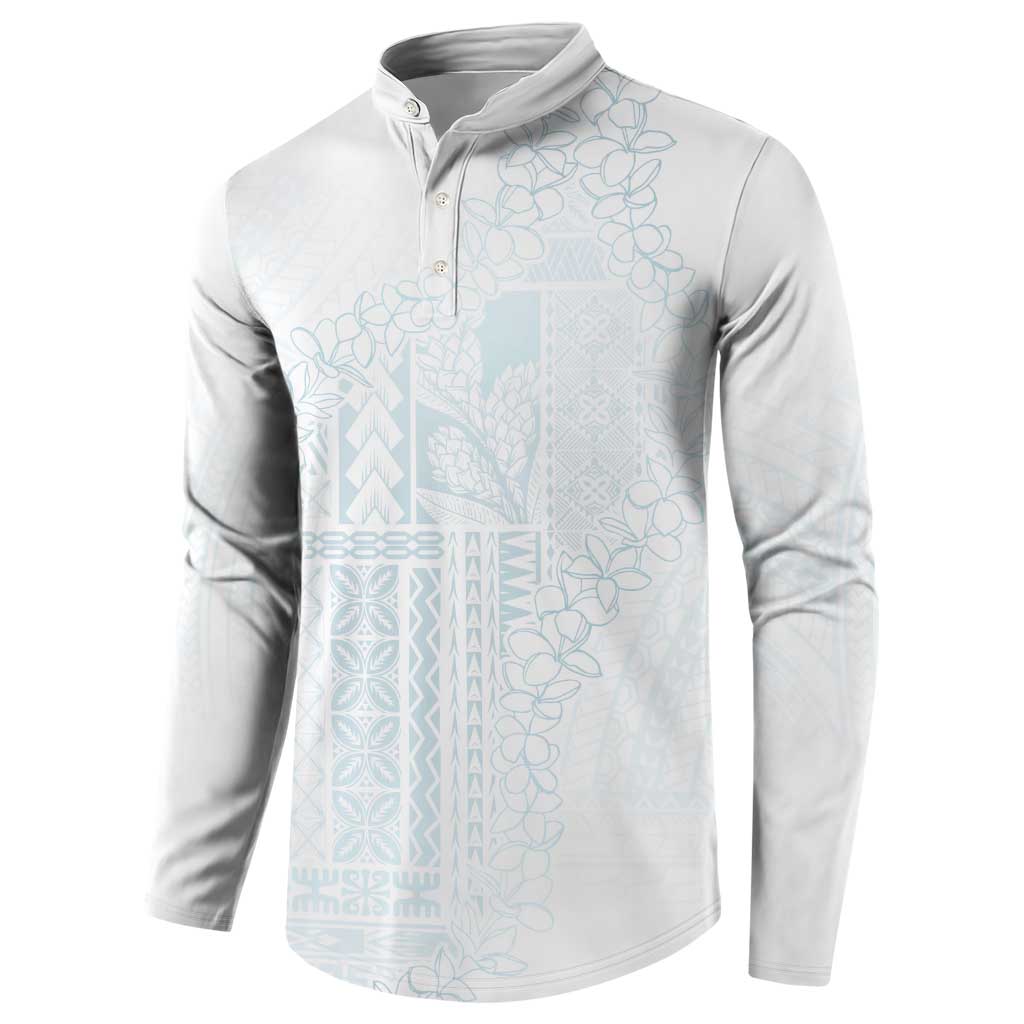 Samoa Lotu Tamaiti Mamanu Siapo Button Sweatshirt Off White Plumeria - Polynesian Pride