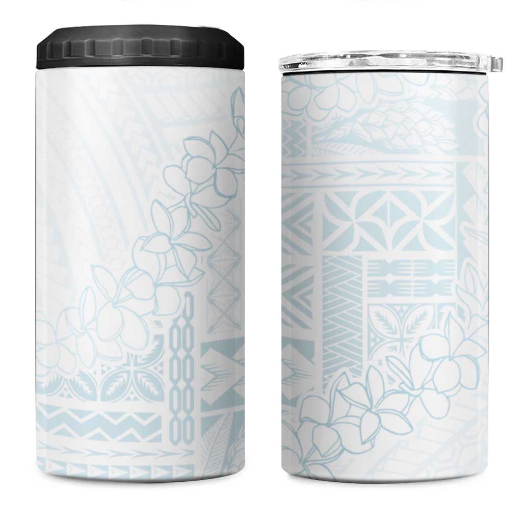 Samoa Lotu Tamaiti Mamanu Siapo 4 in 1 Can Cooler Tumbler Off White Plumeria - Polynesian Pride