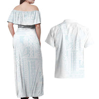 Samoa Lotu Tamaiti Mamanu Siapo Couples Matching Off Shoulder Maxi Dress and Hawaiian Shirt Off White Plumeria - Polynesian Pride