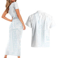 Samoa Lotu Tamaiti Mamanu Siapo Couples Matching Short Sleeve Bodycon Dress and Hawaiian Shirt Off White Plumeria - Polynesian Pride