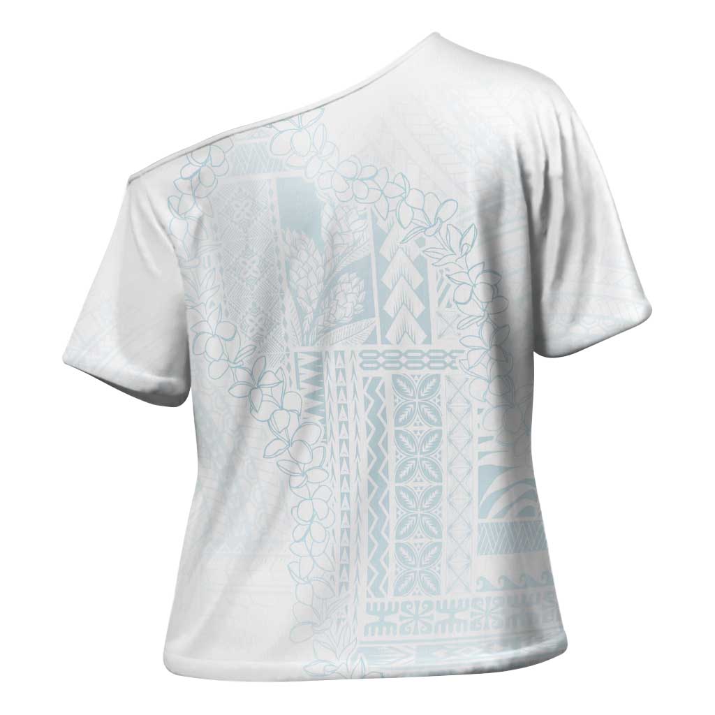 Samoa Lotu Tamaiti Mamanu Siapo Cross Shoulder Shirt Off White Plumeria - Polynesian Pride