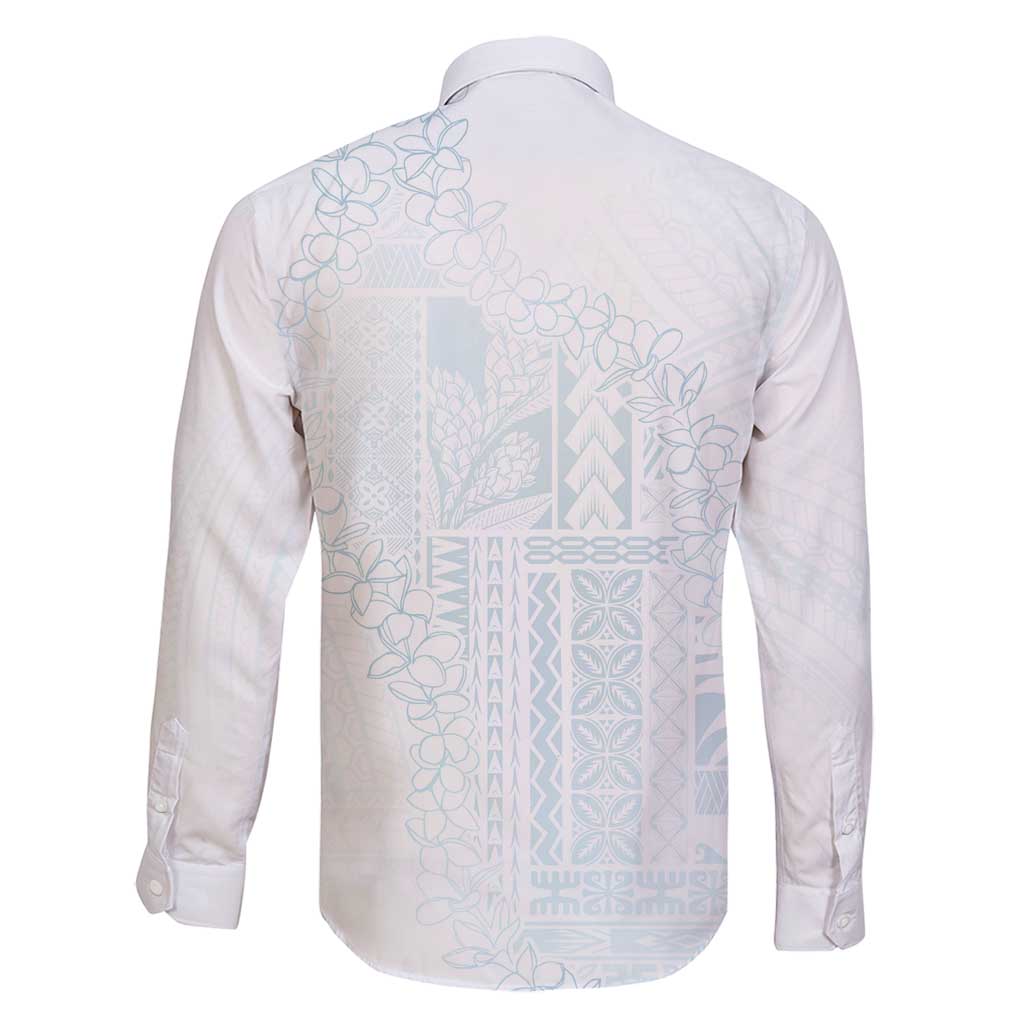 Samoa Lotu Tamaiti Mamanu Siapo Family Matching Off Shoulder Short Dress and Hawaiian Shirt Off White Plumeria - Polynesian Pride