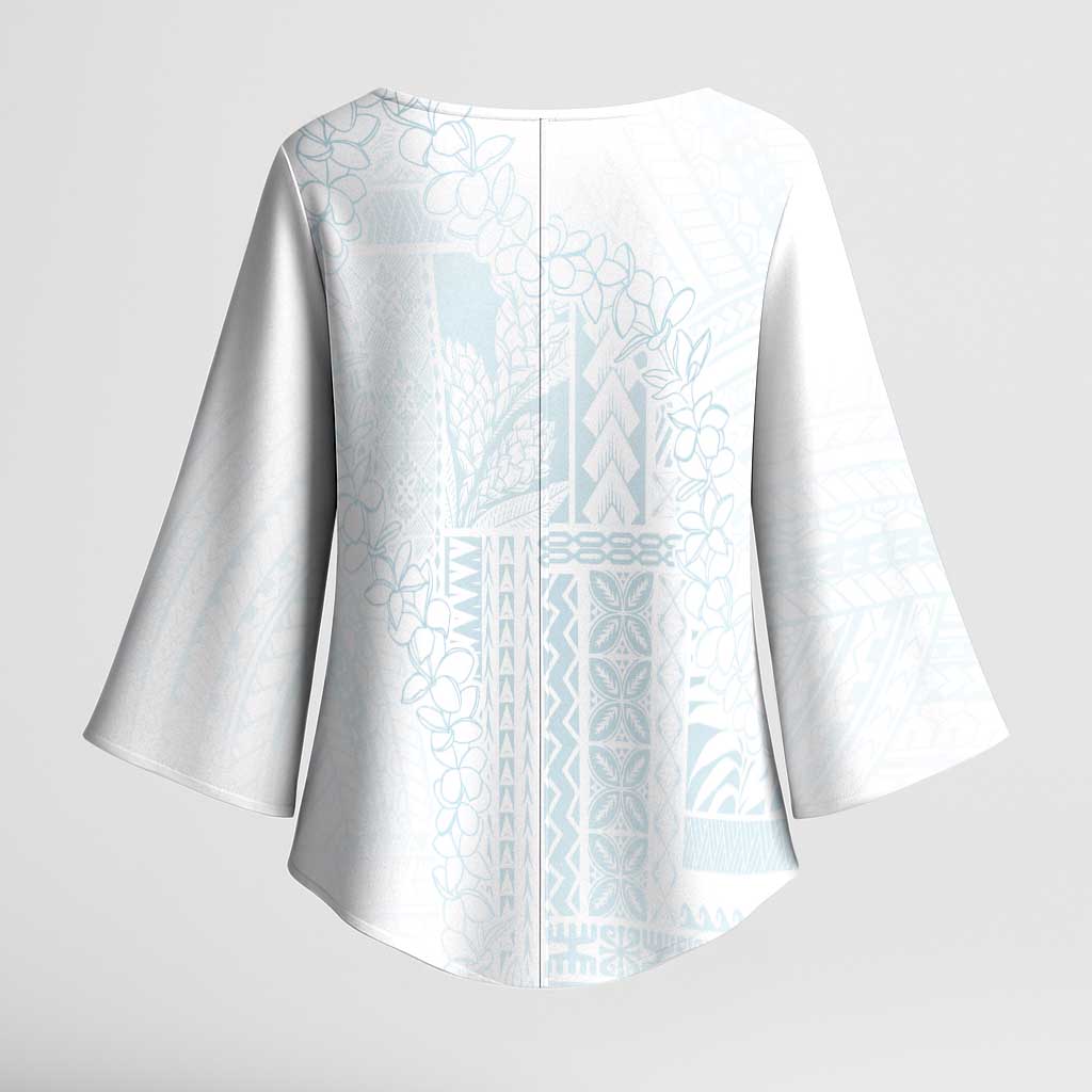 Samoa Lotu Tamaiti Mamanu Siapo Kimono Sleeve Blouse Off White Plumeria - Polynesian Pride