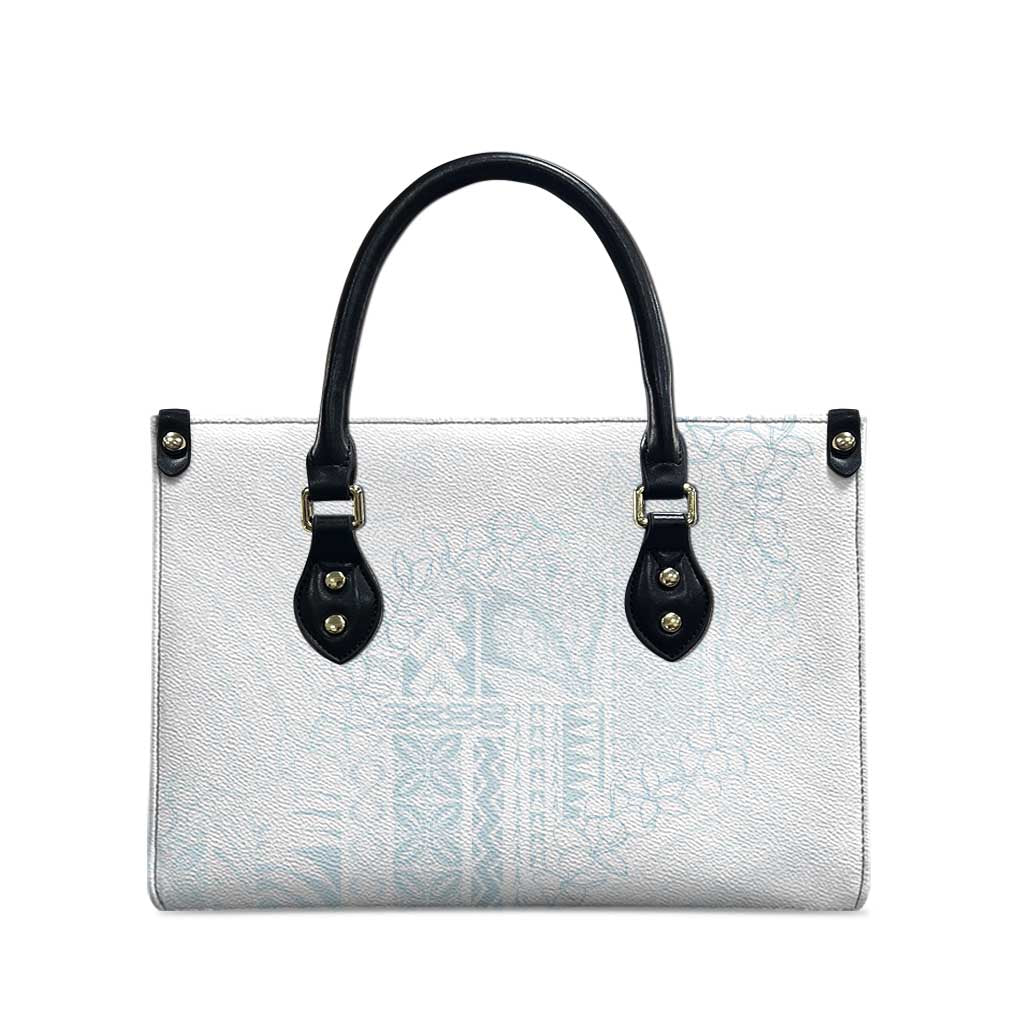 Samoa Lotu Tamaiti Mamanu Siapo Leather Bag Off White Plumeria - Polynesian Pride
