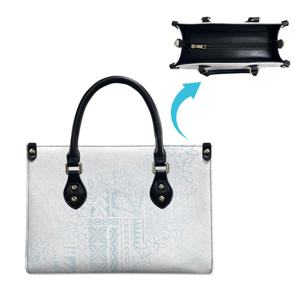 Samoa Lotu Tamaiti Mamanu Siapo Leather Bag Off White Plumeria - Polynesian Pride