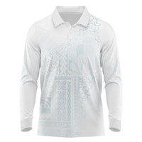 Samoa Lotu Tamaiti Mamanu Siapo Long Sleeve Polo Shirt Off White Plumeria LT7 Baby Blue - Polynesian Pride