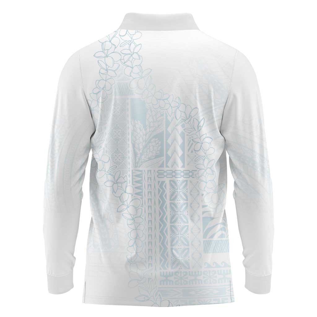 Samoa Lotu Tamaiti Mamanu Siapo Long Sleeve Polo Shirt Off White Plumeria LT7 - Polynesian Pride