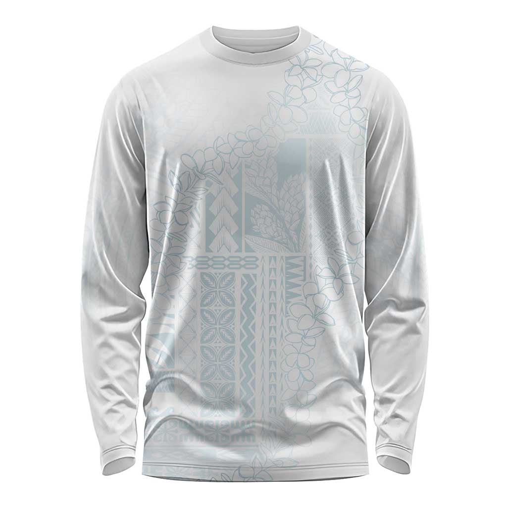 Samoa Lotu Tamaiti Mamanu Siapo Long Sleeve Shirt Off White Plumeria - Polynesian Pride