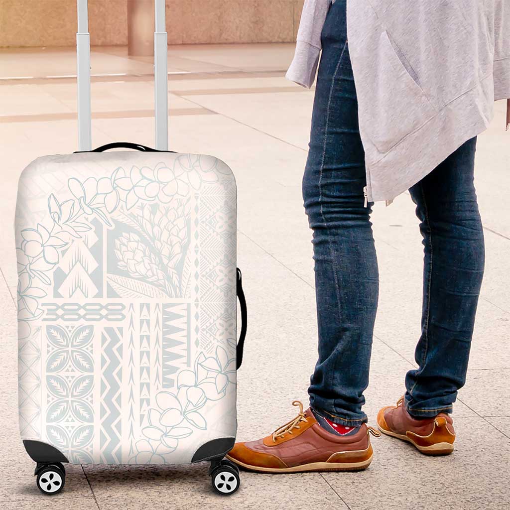 Samoa Lotu Tamaiti Mamanu Siapo Luggage Cover Off White Plumeria - Polynesian Pride