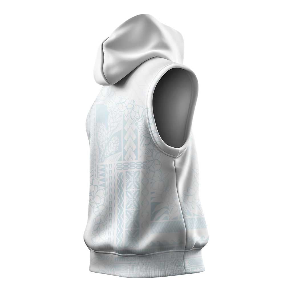 Samoa Lotu Tamaiti Mamanu Siapo Sleeveless Hoodie Off White Plumeria - Polynesian Pride