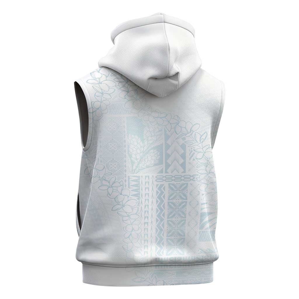 Samoa Lotu Tamaiti Mamanu Siapo Sleeveless Zip Hoodie Off White Plumeria - Polynesian Pride