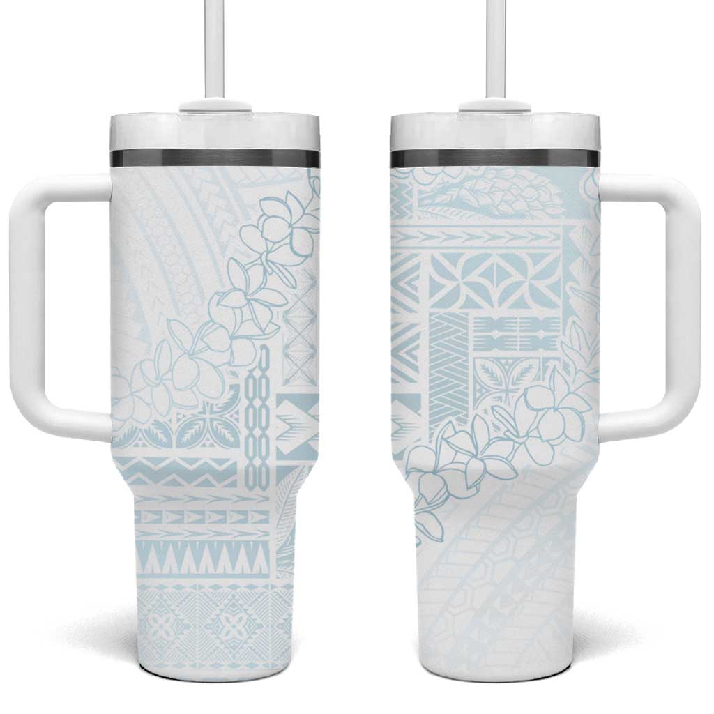 Samoa Lotu Tamaiti Mamanu Siapo Tumbler With Handle Off White Plumeria - Polynesian Pride