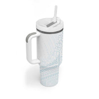 Samoa Lotu Tamaiti Mamanu Siapo Tumbler With Handle Off White Plumeria - Polynesian Pride