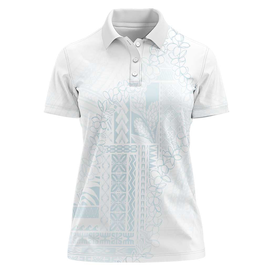 Samoa Lotu Tamaiti Mamanu Siapo Women Polo Shirt Off White Plumeria - Polynesian Pride