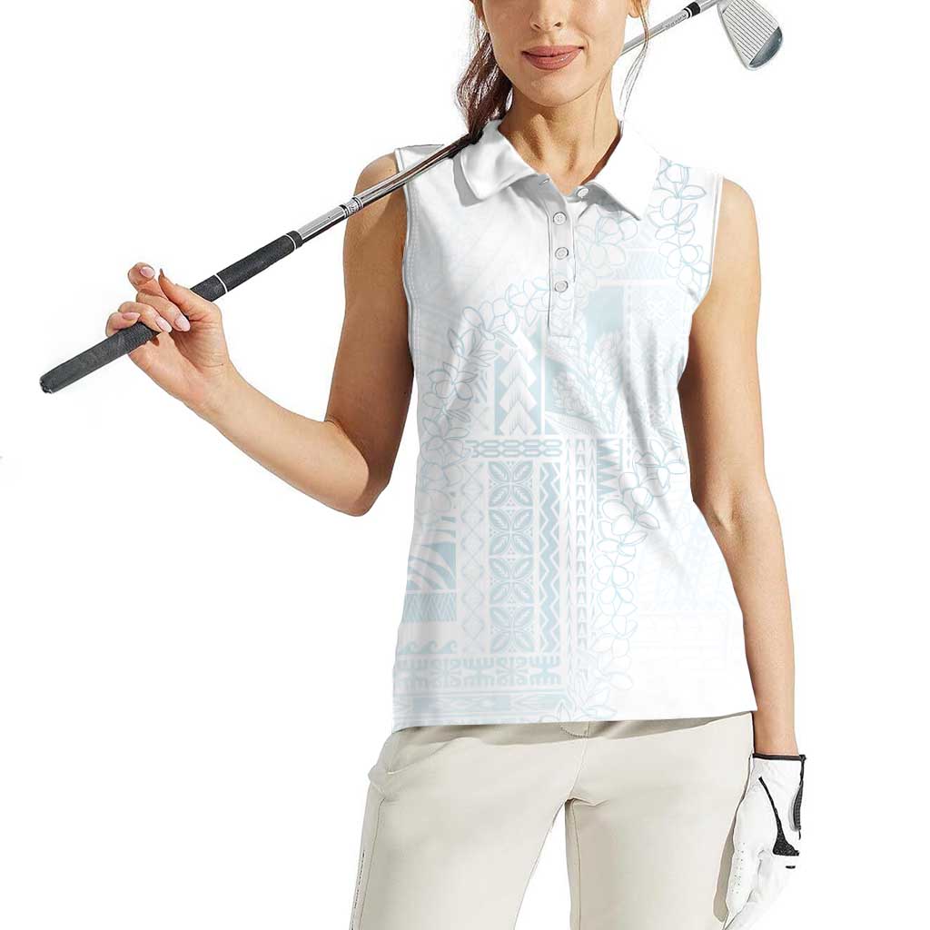 Samoa Lotu Tamaiti Mamanu Siapo Women Sleeveless Polo Shirt Off White Plumeria - Polynesian Pride
