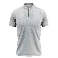Samoa Lotu Tamaiti Mamanu Siapo Zipper Polo Shirt Off White Plumeria LT7 Baby Blue - Polynesian Pride