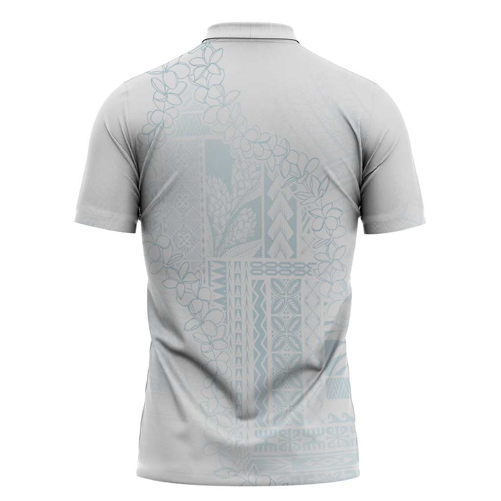 Samoa Lotu Tamaiti Mamanu Siapo Zipper Polo Shirt Off White Plumeria LT7 - Polynesian Pride