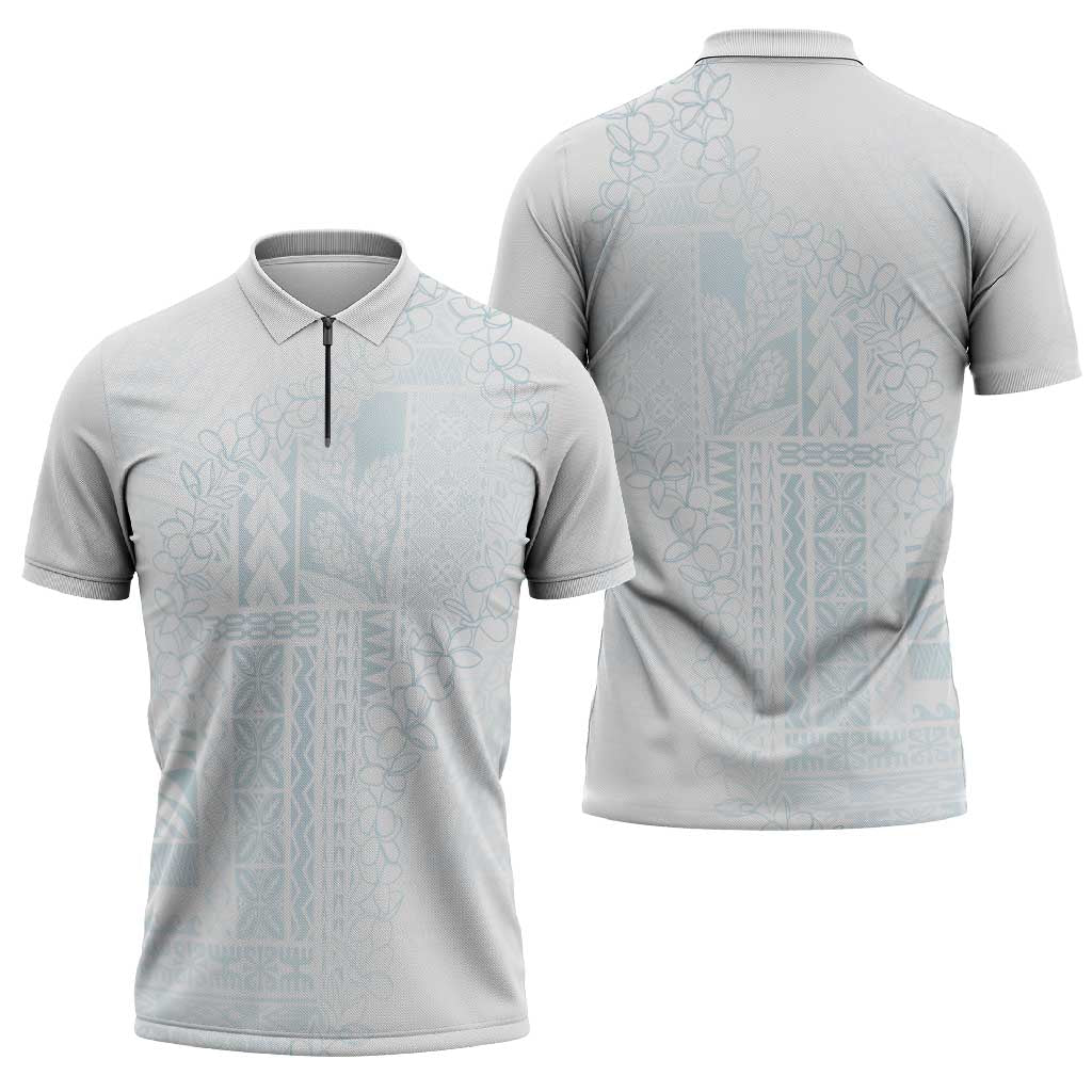 Samoa Lotu Tamaiti Mamanu Siapo Zipper Polo Shirt Off White Plumeria LT7 - Polynesian Pride