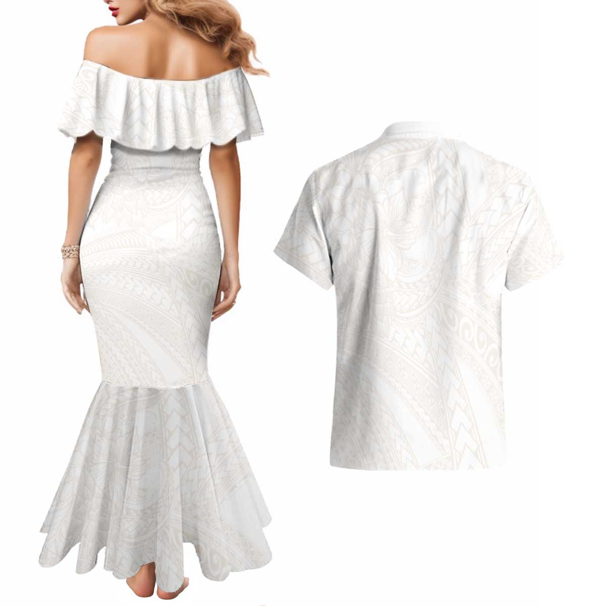 Samoa Lotu Tamaiti Ivory Couples Matching Mermaid Dress and Hawaiian Shirt Teuila Tatau - Polynesian Pride