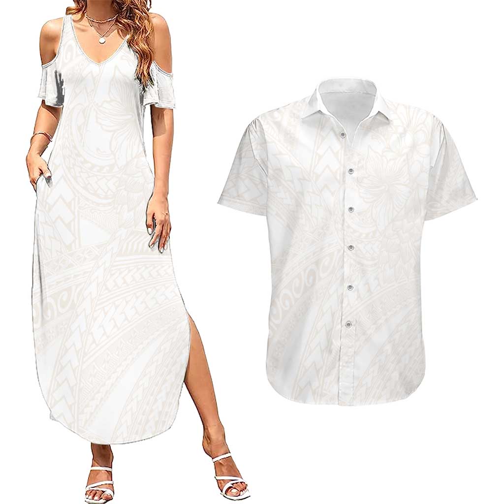 Samoa Lotu Tamaiti Ivory Couples Matching Summer Maxi Dress and Hawaiian Shirt Teuila Tatau - Polynesian Pride