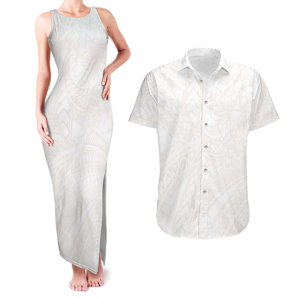 Samoa Lotu Tamaiti Ivory Couples Matching Tank Maxi Dress and Hawaiian Shirt Teuila Tatau - Polynesian Pride