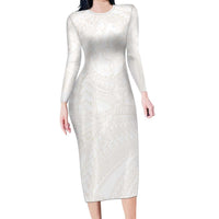 Samoa Lotu Tamaiti Ivory Long Sleeve Bodycon Dress Teuila Tatau - Polynesian Pride