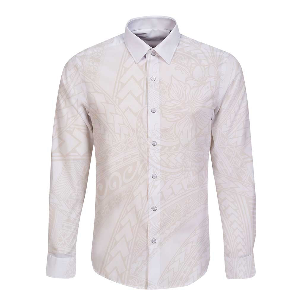 Samoa Lotu Tamaiti Ivory Long Sleeve Button Shirt Teuila Tatau - Polynesian Pride