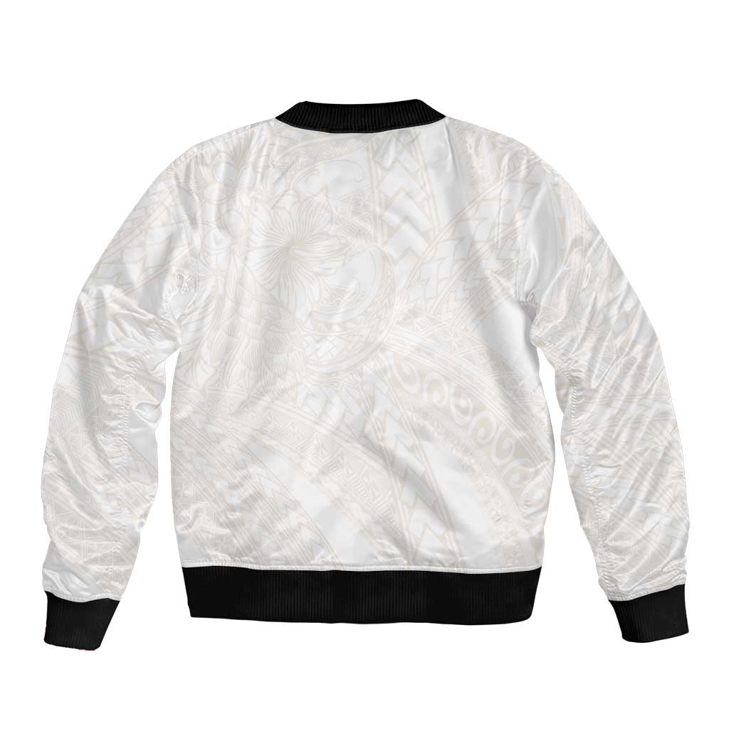 Samoa Lotu Tamaiti Ivory Sleeve Zip Bomber Jacket Teuila Tatau - Polynesian Pride