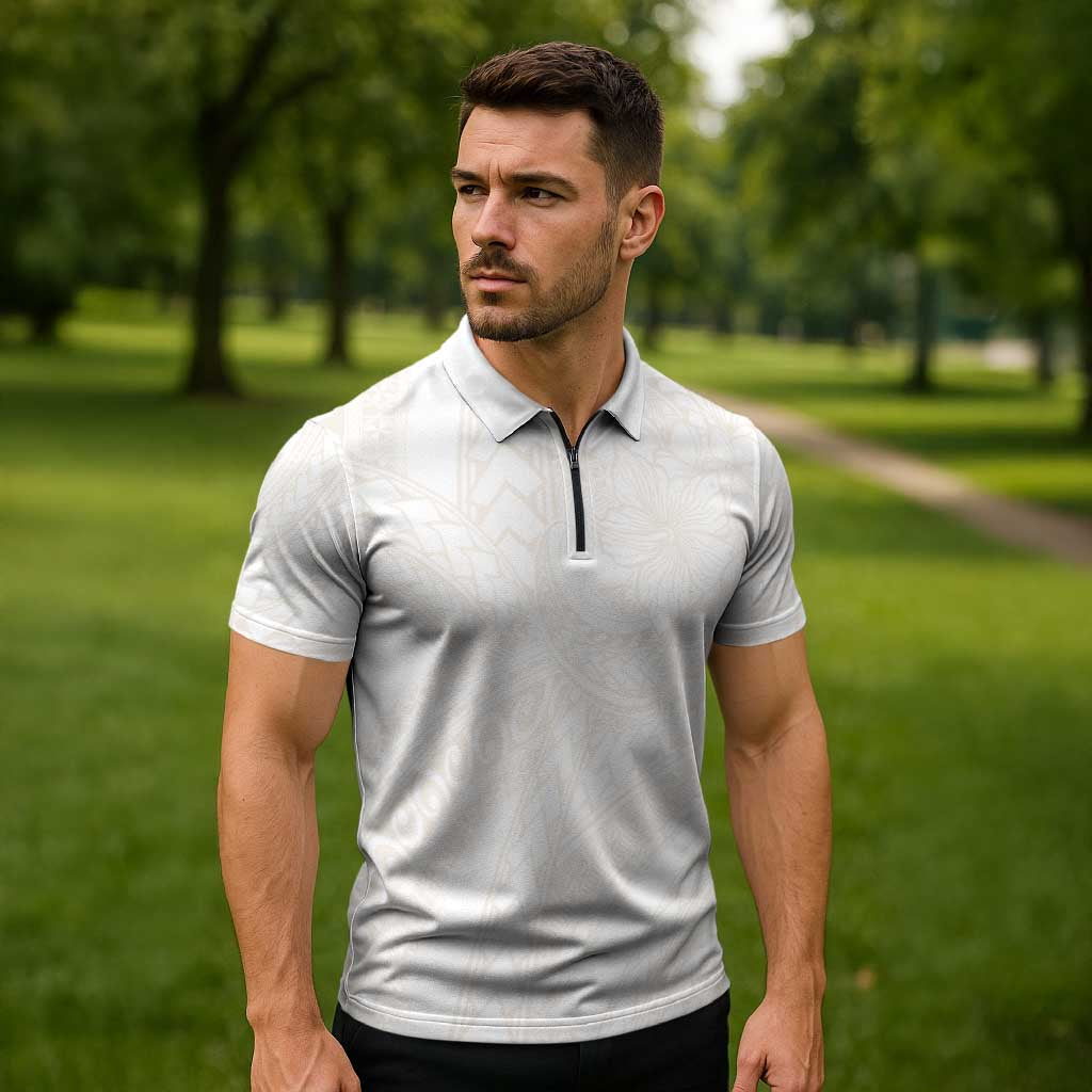 Samoa Lotu Tamaiti Ivory Zipper Polo Shirt Teuila Tatau - Polynesian Pride