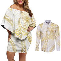 Samoa Lotu Tamaiti Gold Couples Matching Off Shoulder Short Dress and Long Sleeve Button Shirt Teuila Tatau - Polynesian Pride
