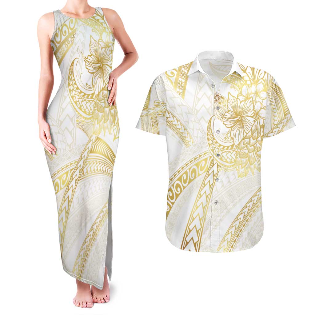 Samoa Lotu Tamaiti Gold Couples Matching Tank Maxi Dress and Hawaiian Shirt Teuila Tatau - Polynesian Pride