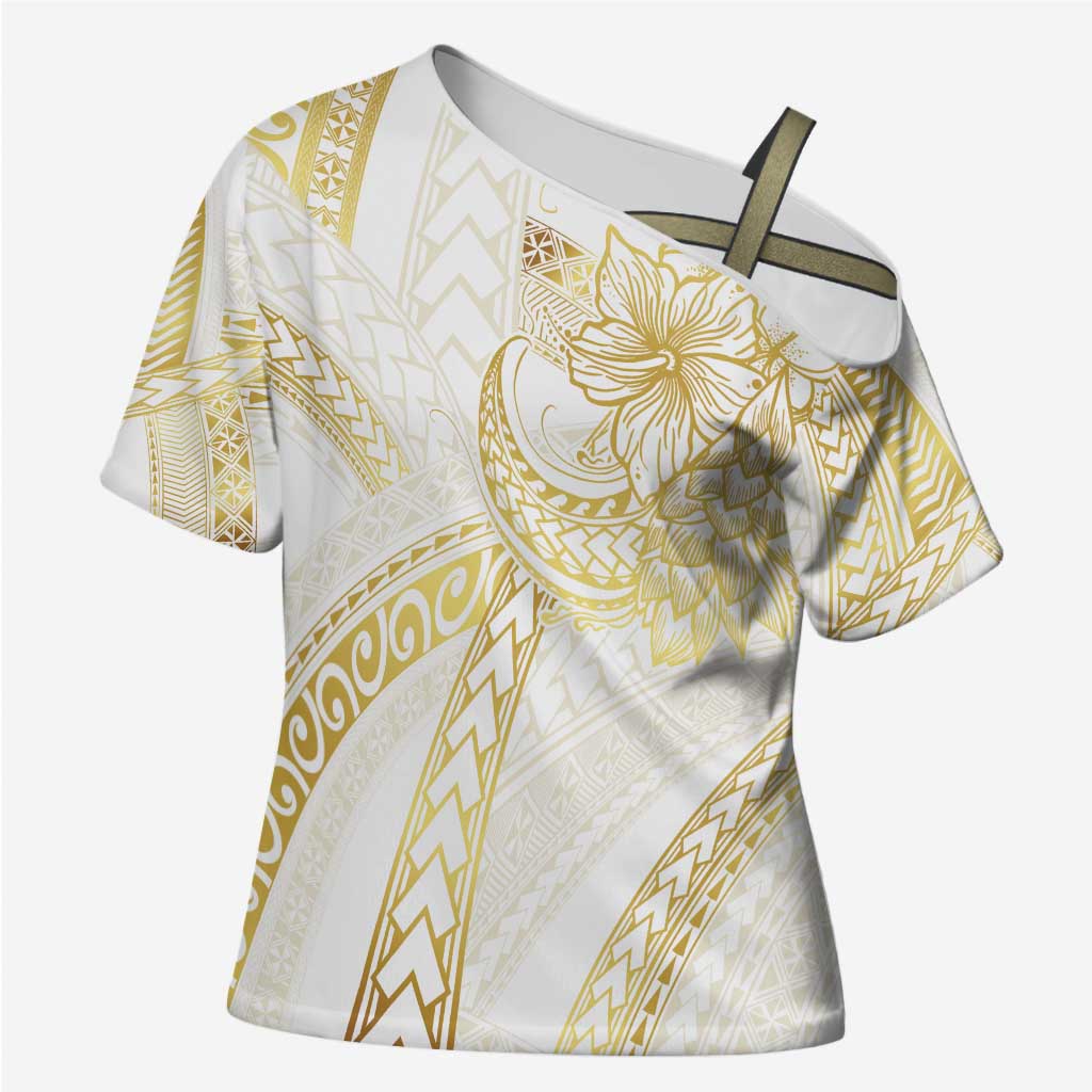 Samoa Lotu Tamaiti Gold Cross Shoulder Shirt Teuila Tatau - Polynesian Pride