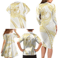 Samoa Lotu Tamaiti Gold Family Matching Long Sleeve Bodycon Dress and Hawaiian Shirt Teuila Tatau - Polynesian Pride