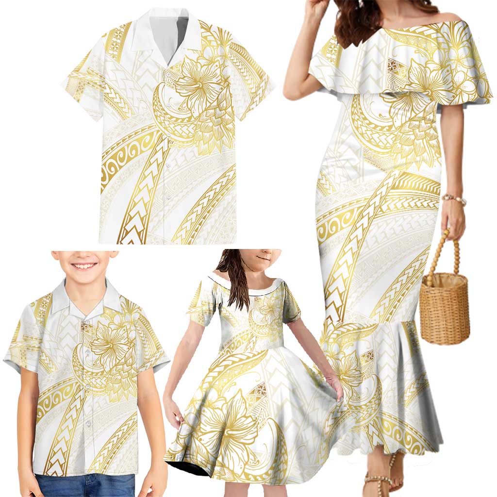 Samoa Lotu Tamaiti Gold Family Matching Mermaid Dress and Hawaiian Shirt Teuila Tatau - Polynesian Pride
