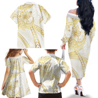 Samoa Lotu Tamaiti Gold Family Matching Off The Shoulder Long Sleeve Dress and Hawaiian Shirt Teuila Tatau - Polynesian Pride