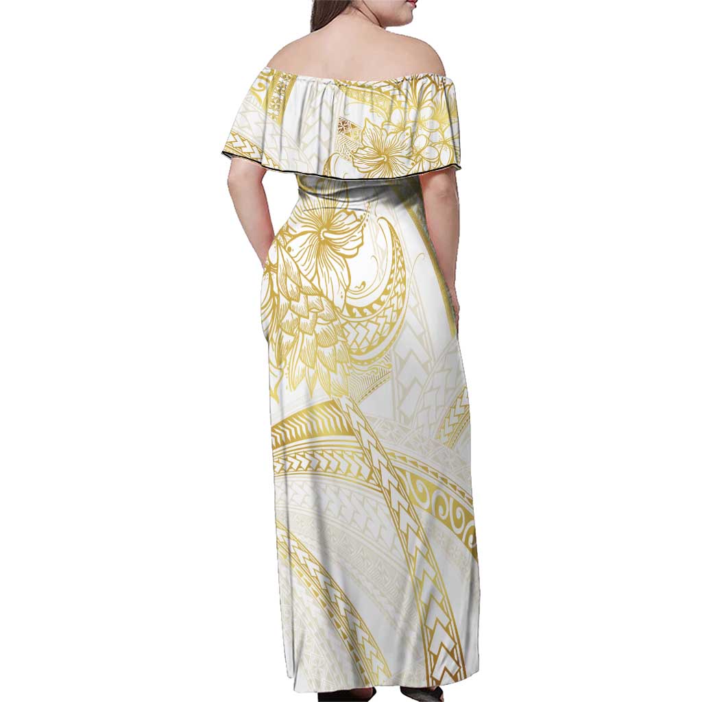 Samoa Lotu Tamaiti Gold Family Matching Off Shoulder Maxi Dress and Hawaiian Shirt Teuila Tatau - Polynesian Pride