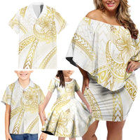 Samoa Lotu Tamaiti Gold Family Matching Off Shoulder Short Dress and Hawaiian Shirt Teuila Tatau - Polynesian Pride
