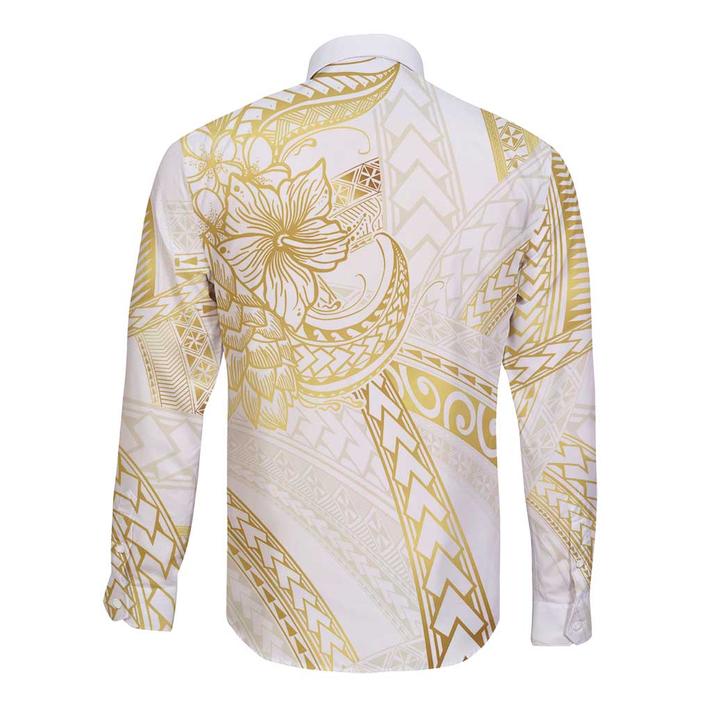 Samoa Lotu Tamaiti Gold Long Sleeve Button Shirt Teuila Tatau - Polynesian Pride