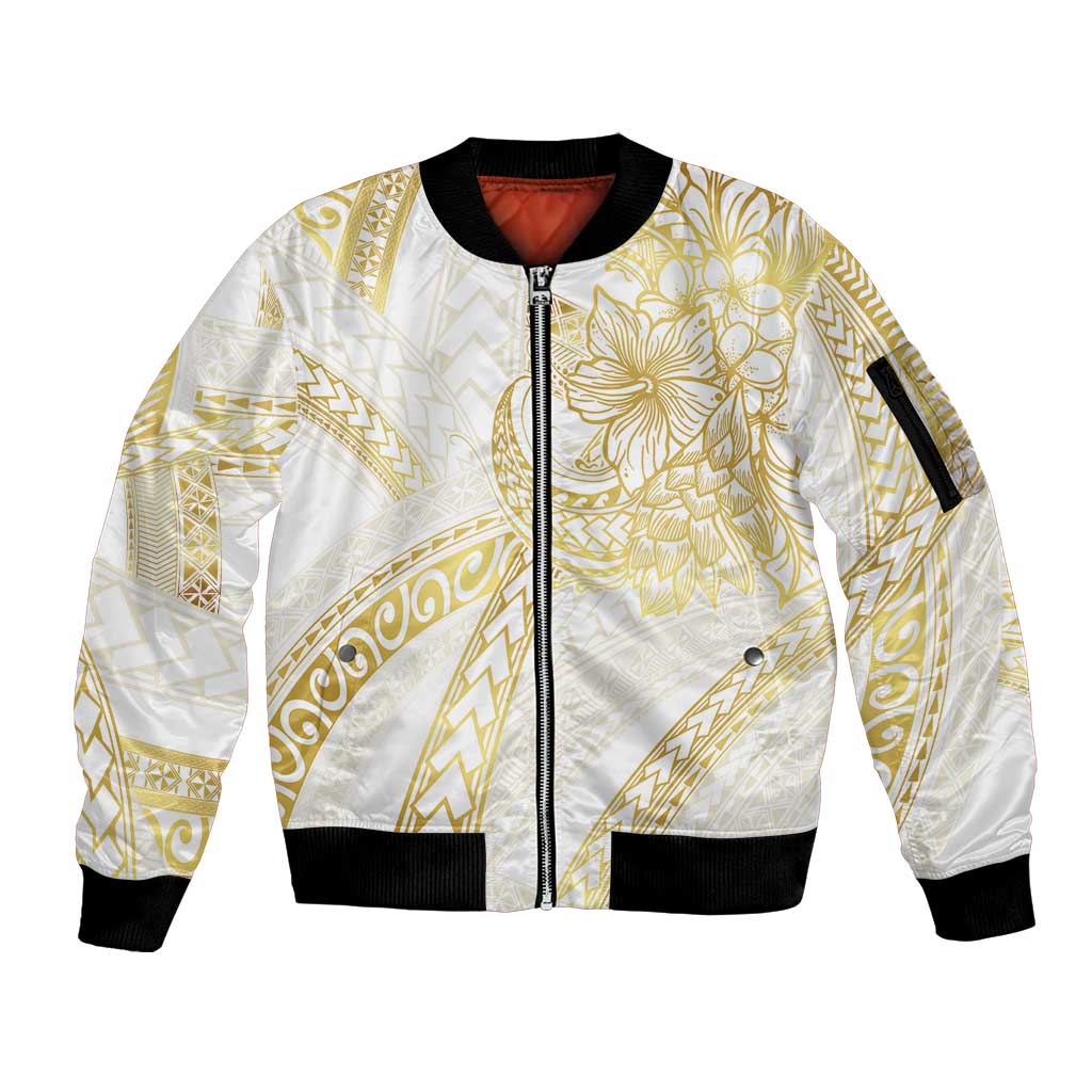 Samoa Lotu Tamaiti Gold Sleeve Zip Bomber Jacket Teuila Tatau - Polynesian Pride