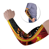 Papua New Guinea Independence Personalised Arm Sleeves PNG Bagi and Lime Pot LT7 Set of 2 Black - Polynesian Pride