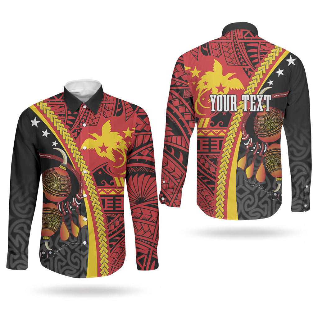 Papua New Guinea Independence Personalised Couples Matching Long Sleeve Bodycon Dress and Long Sleeve Button Shirt PNG Bagi and Lime Pot LT7 - Polynesian Pride