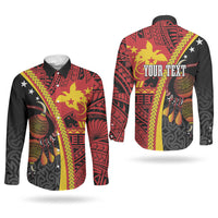 Papua New Guinea Independence Personalised Couples Matching Off The Shoulder Long Sleeve Dress and Long Sleeve Button Shirt PNG Bagi and Lime Pot LT7 - Polynesian Pride