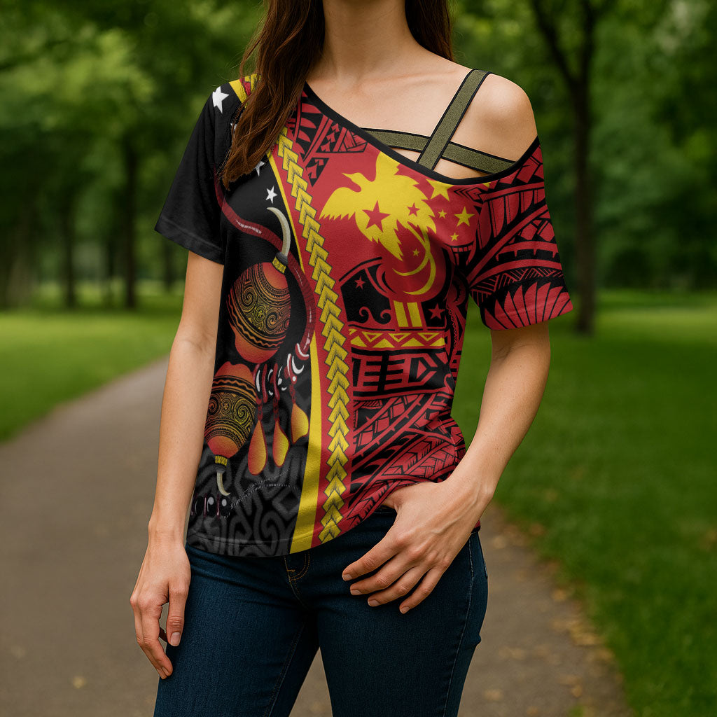 Papua New Guinea Independence Personalised Cross Shoulder Shirt PNG Bagi and Lime Pot LT7 - Polynesian Pride